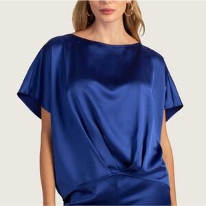 Trina Turk Pastilla Satin Top‎ Blouse Blue Size Medium NWT